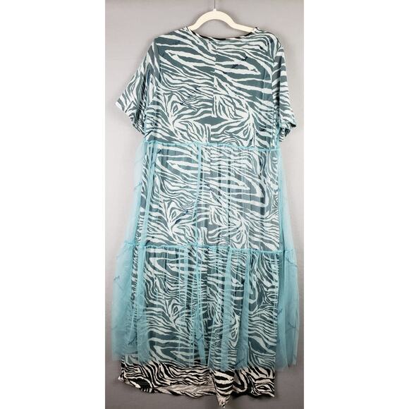 Shein Curve Sz 0X Mesh Overlay Maxi Dress Zebra Print Aqua Maximalist Whimsigoth - Picture 11 of 11